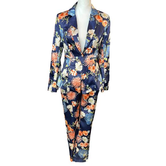 The Sang Dresses & Skirts - The Sang XS Floral Blazer Pants Suit Set Navy Blue Career Wedding Outfit GUC